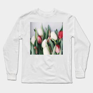 White And Red Tulip Long Sleeve T-Shirt